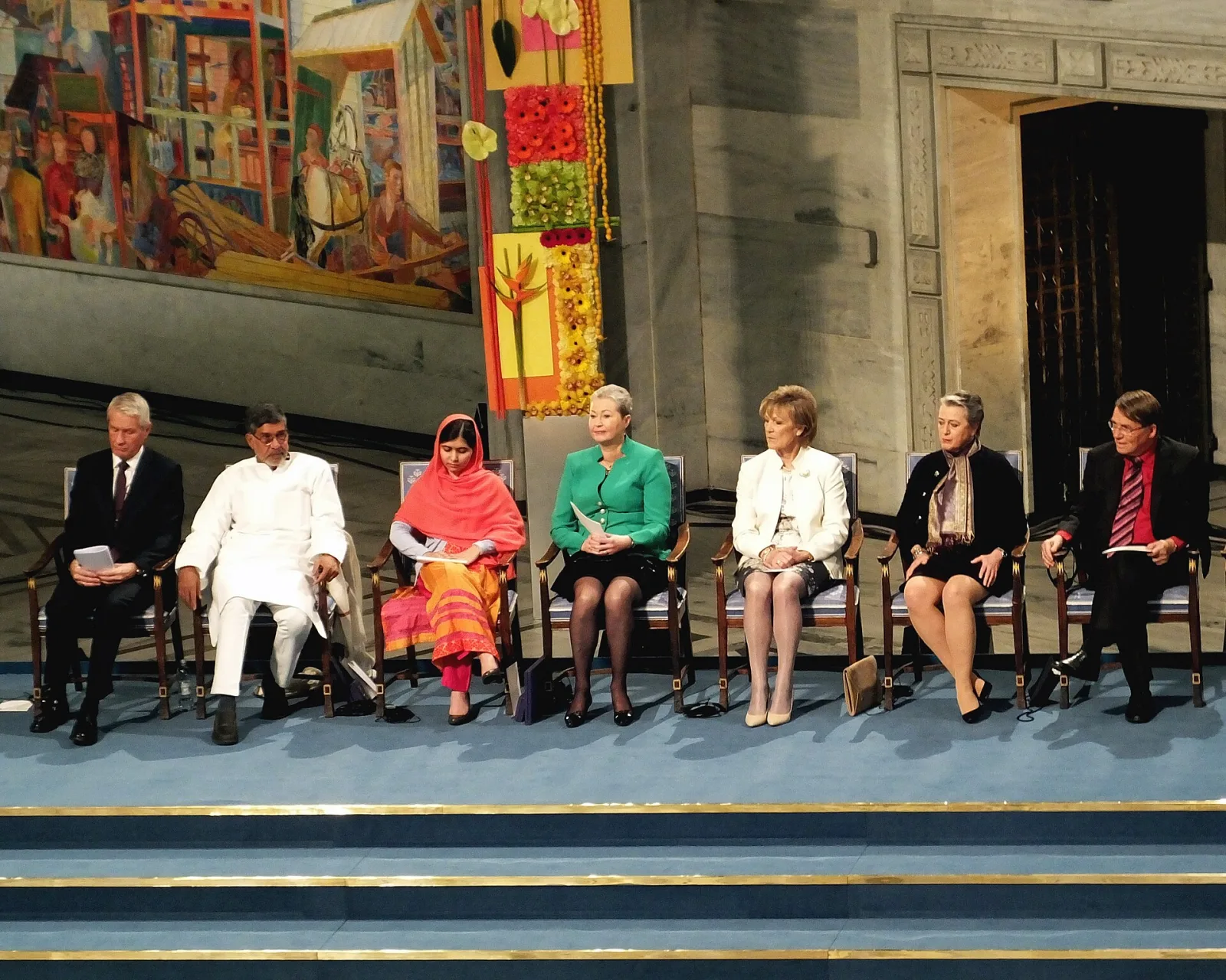 Malala Yousafzai and Kailash Satyarthi at the Nobel Peace Prize ceremony in Oslo Dec. 19 2014.