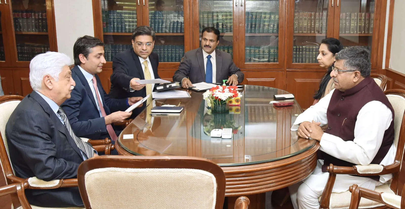 The Philanthropist & Chairman of Wipro, Shri Azim Premji meeting the Union Minister for Electronics & Information Technology and Law & Justice, Shri Ravi Shankar Prasad, in New Delhi