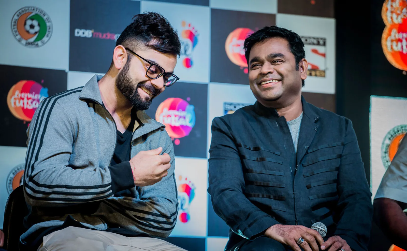 AR Rahman and Virat Kohli at Premier Futsal Press Meet